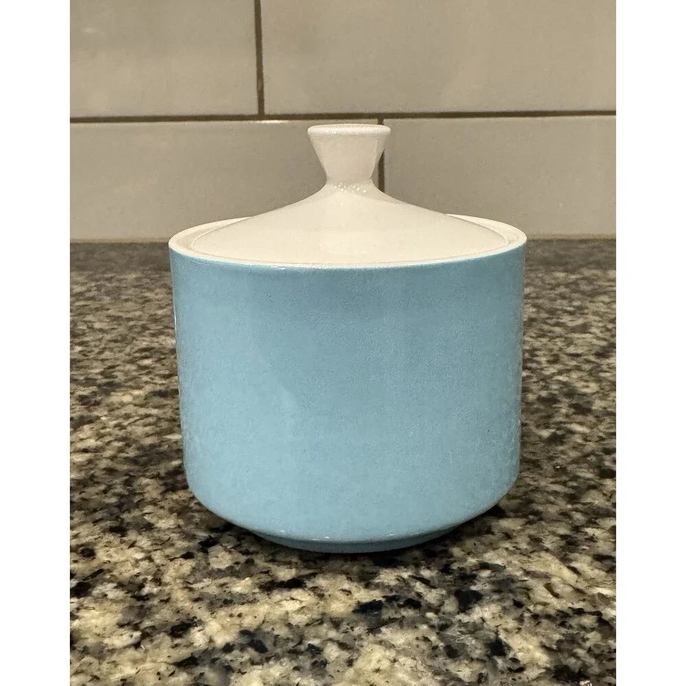 Vintage MIKASA Focus Shape Blue Sugar Bowl With Lid